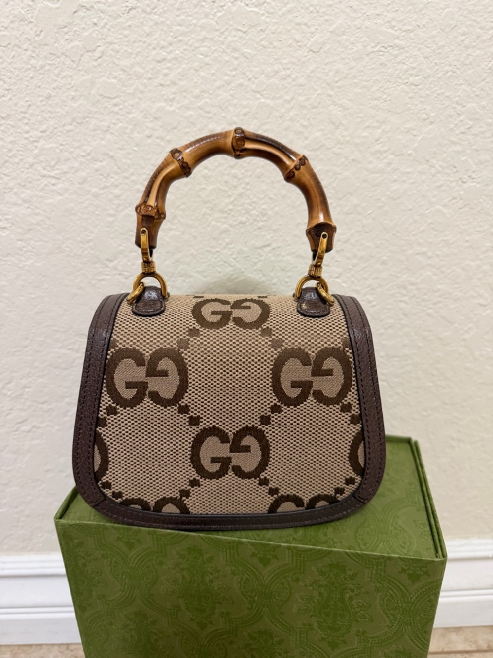 NEW authentic GUCCI Jumbo Gg Bamboo 1947 Top Handle Bag - Picture 9 of 11